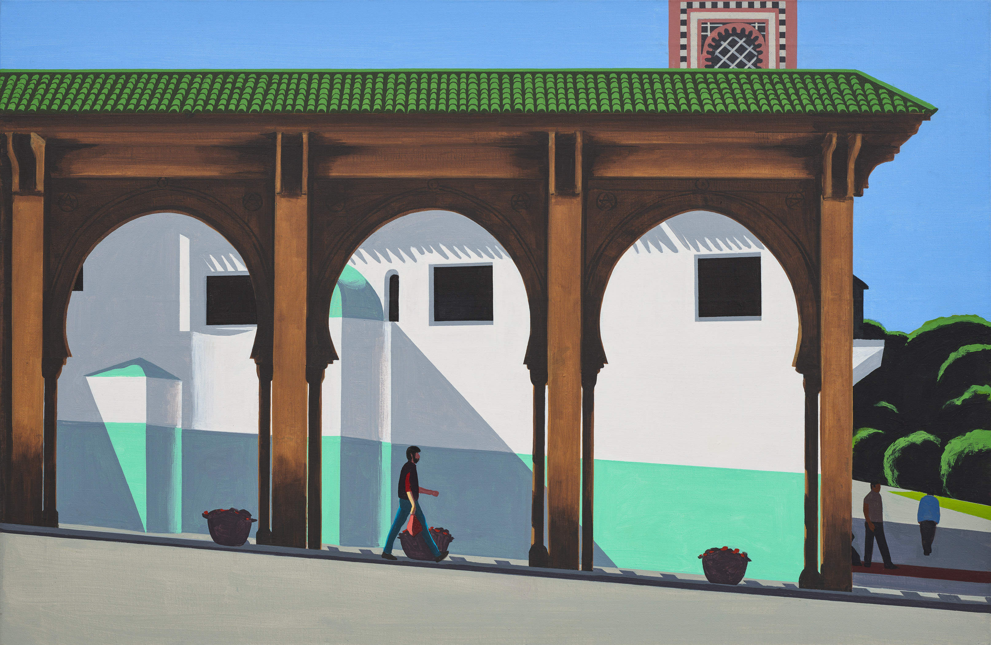 2025 "Along the Sidi Bouabid Mosque,
                Tangier" 85 X 130 cm Acrylic on canvas by Mattijs
                van den Bosch